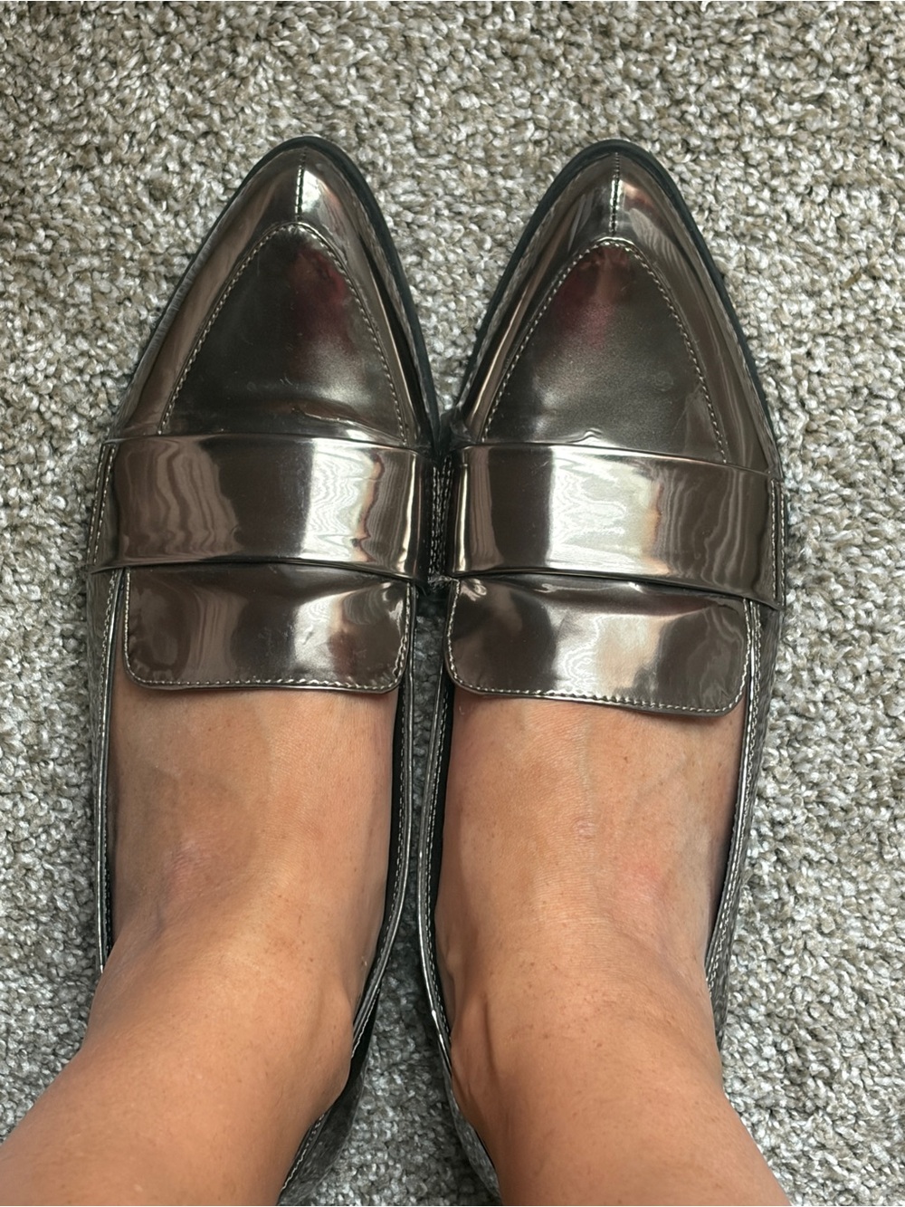 Bar III Metallic Silver/Gray Pointed Toe Loafers
